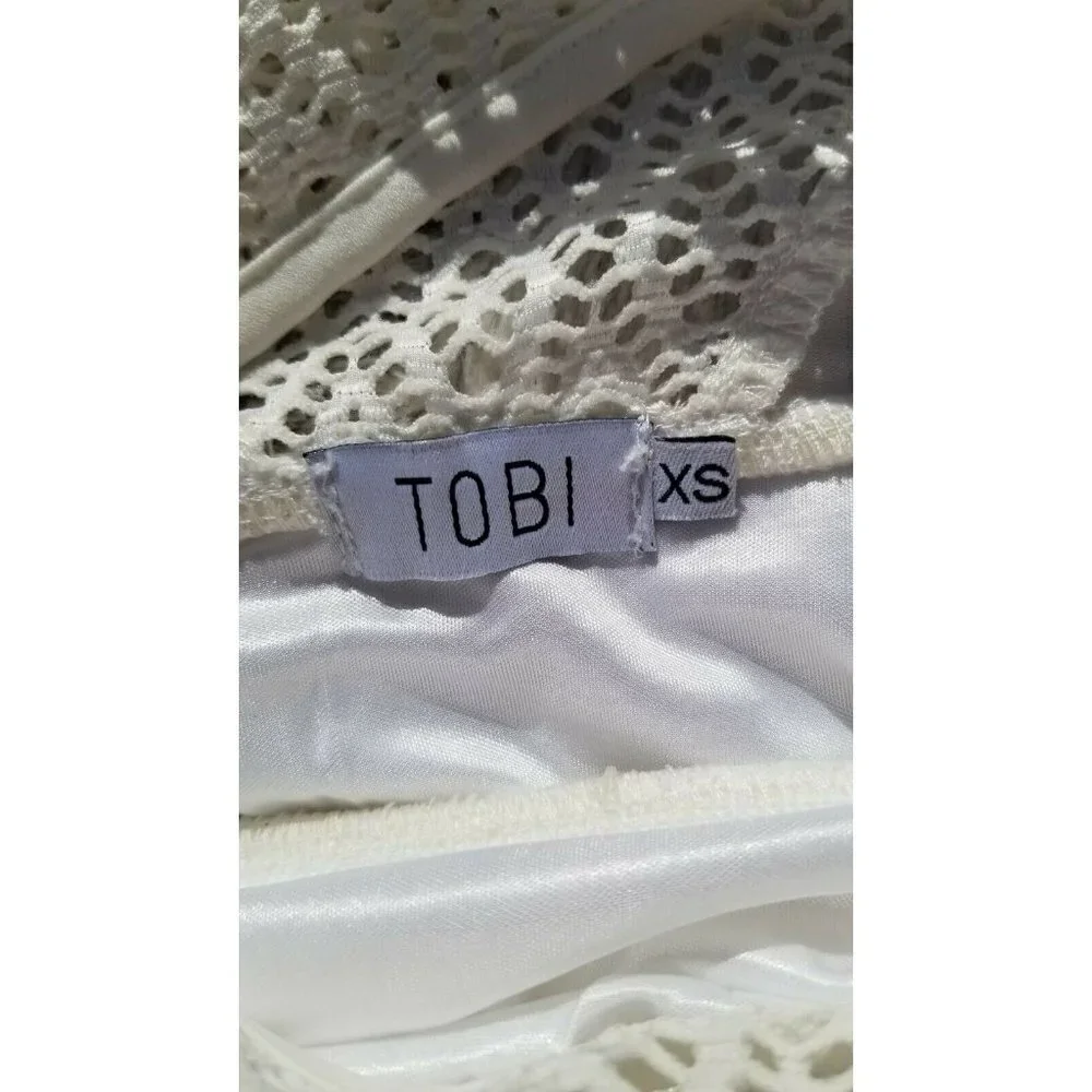 Tobi Knit Mesh Top‎ Quarter Sleeve White Dress XS